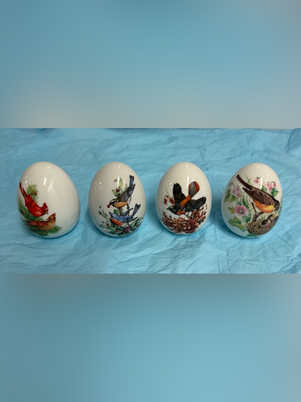 Vintage Avon Four Season Porcelain Eggs with Birds